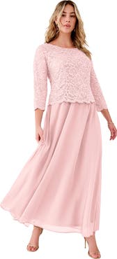 Roaman's Plus Size Sequin Lace Three Quarter Sleeve A-Line Gown