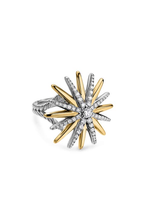 Starburst 18k Gold, Sterling Silver & Diamond Ring