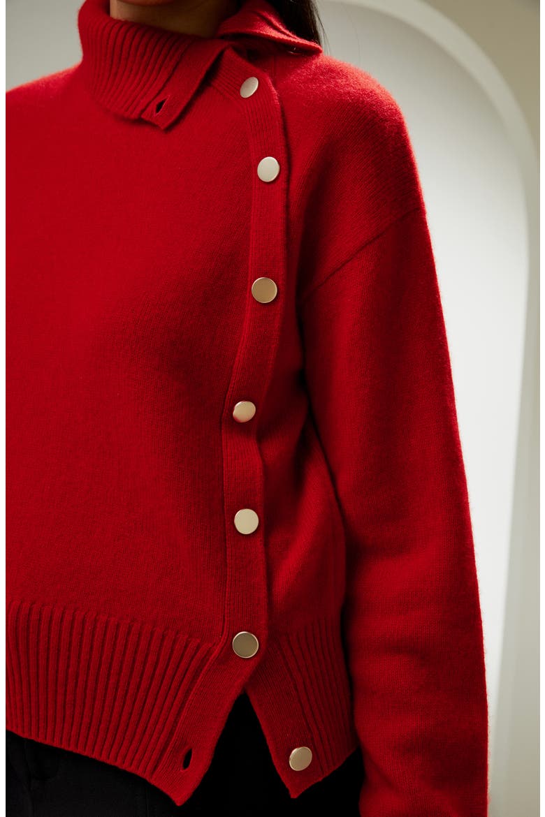 Women's Cashmere Sweater With Row of Side Buttons, Alternate, color, Red