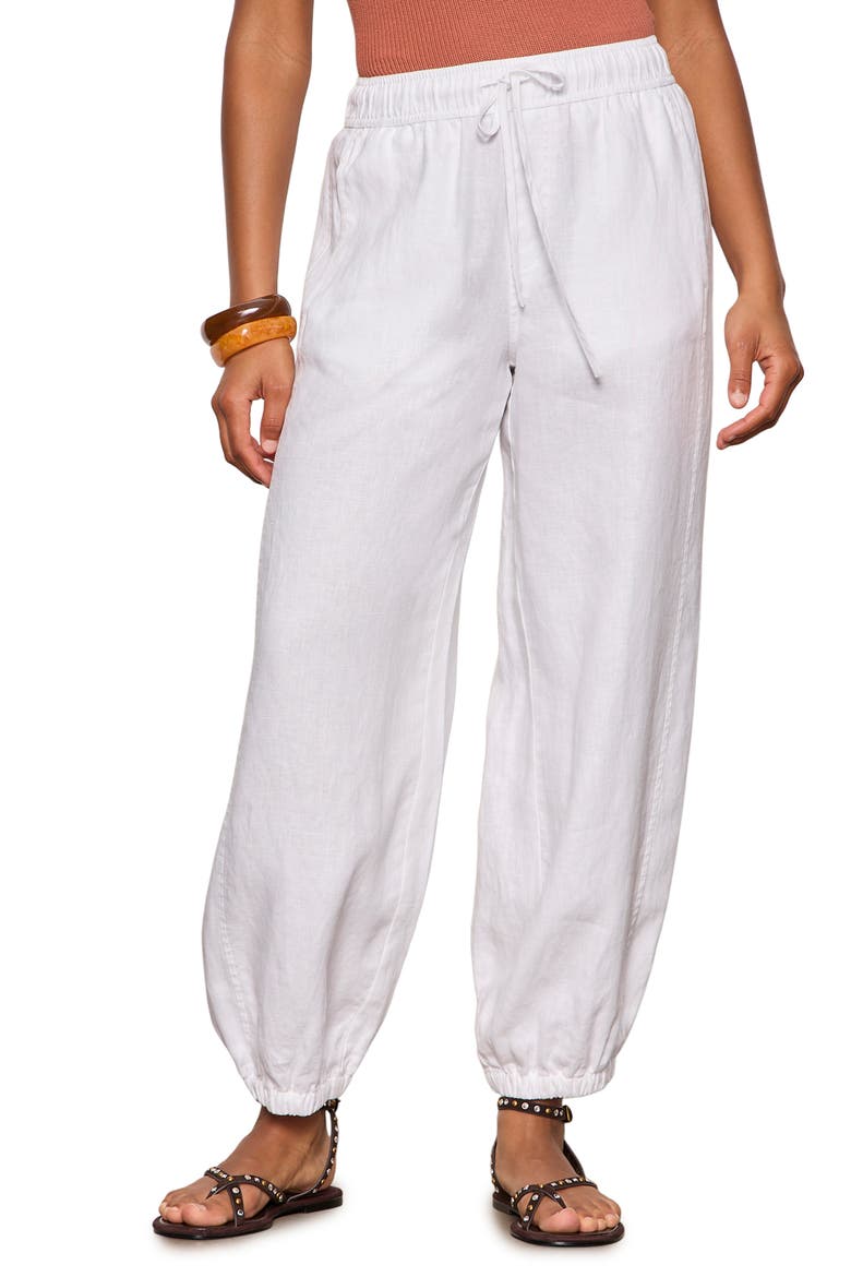 Melody Drawstring Linen Balloon Pants, Main, color, WHITE