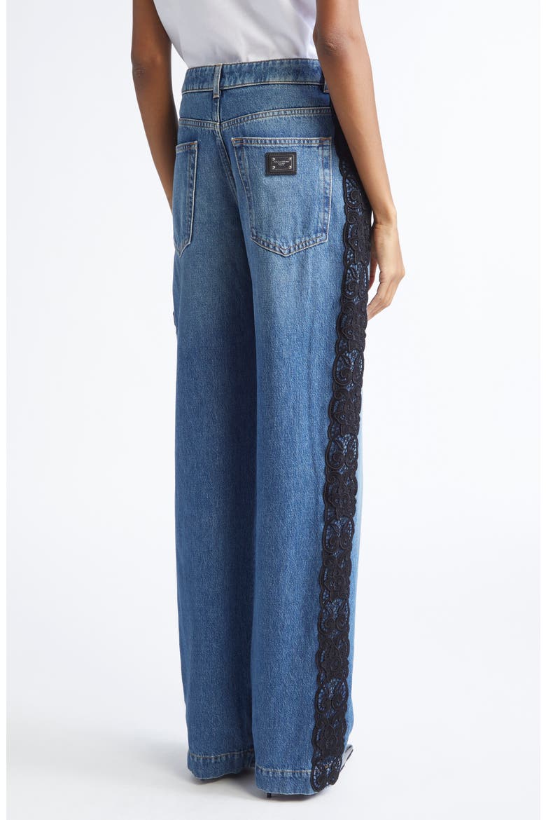 Lace Trim Straight Leg Jeans, Alternate, color, S9001 BLUE