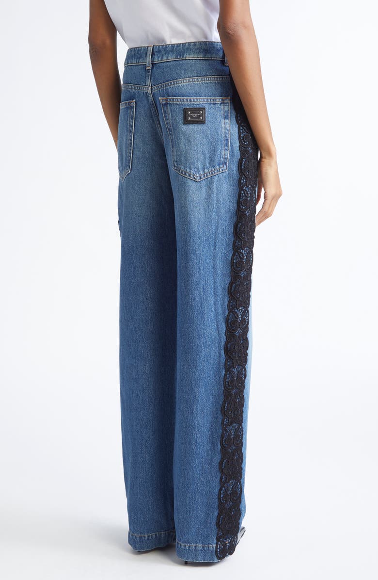 Dolce&Gabbana Lace Trim Straight Leg Jeans, Alternate, color, S9001 Blue