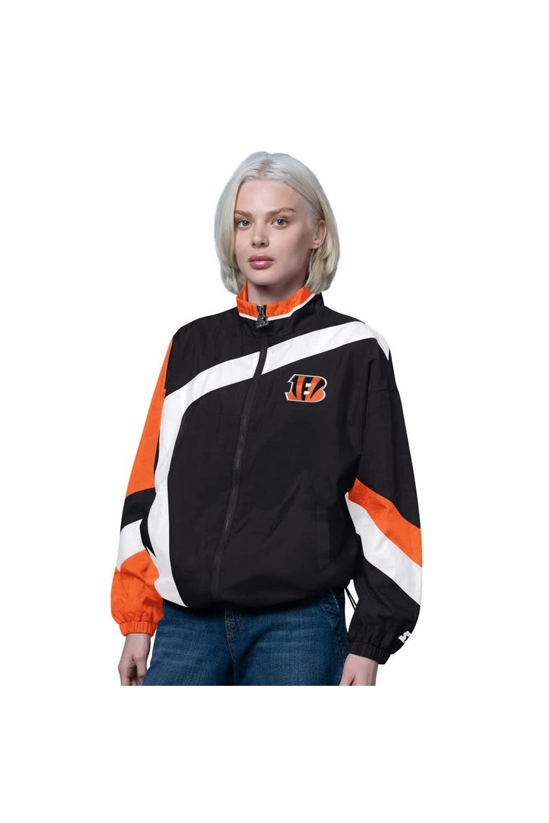Women's Starter Black/Orange Cincinnati Bengals Vintage 1st Quarter Full-Zip Windbreaker, Main, color, Black