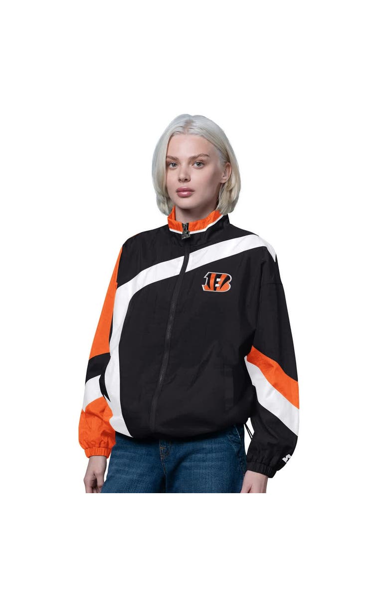 STARTER Women's Starter Black/Orange Cincinnati Bengals Vintage 1st Quarter Full-Zip Windbreaker, Main, color, Black