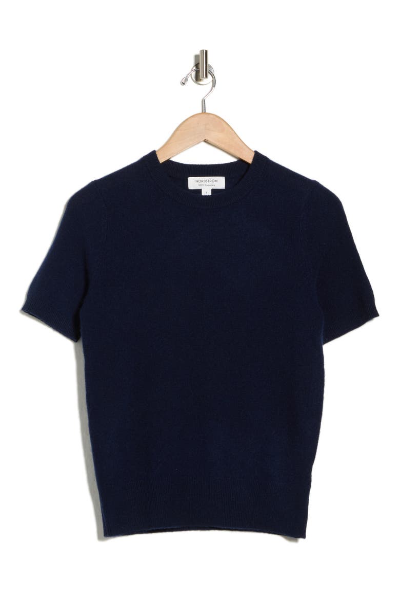 Short Sleeve Cashmere Sweater, Alternate, color, NAVY NIGHT