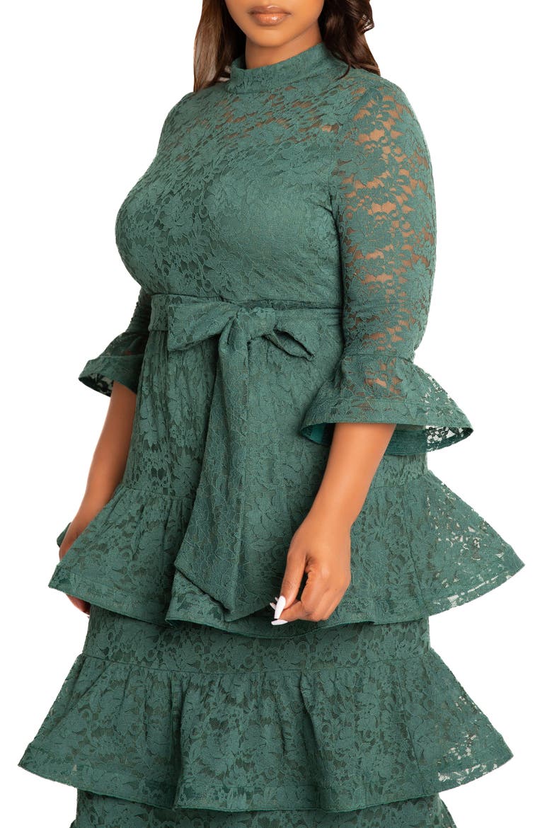 Tiered Lace Long Sleeve Maxi Dress, Alternate, color, EMERALD