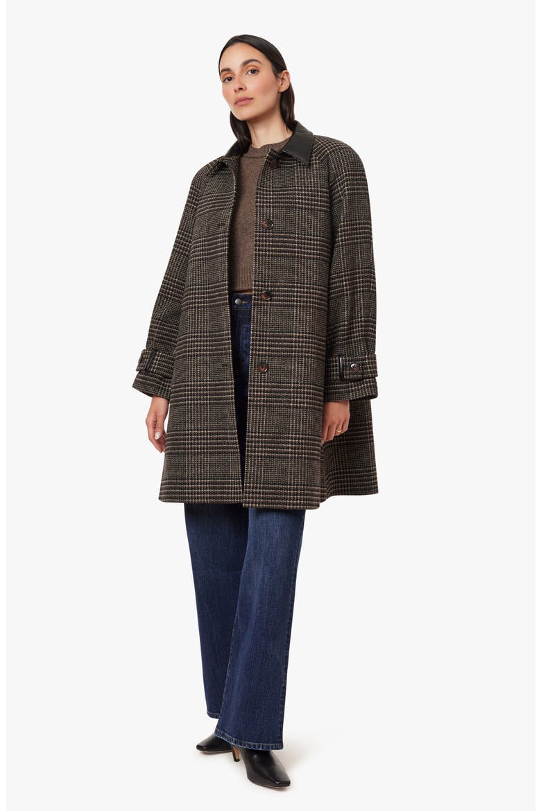 Plaid A-Line Coat with Faux Leather Collar, Alternate, color, CHOCOLATE PLAID