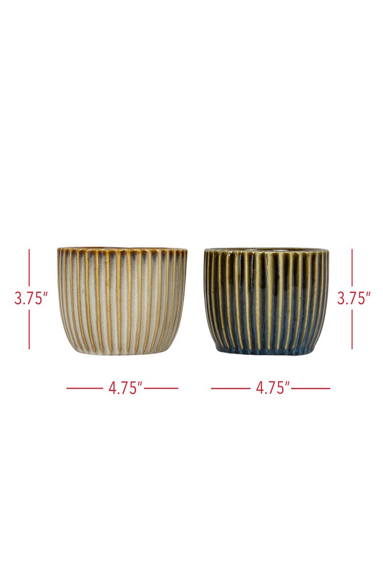 Foreside Home and Garden Set of 2 Ribbed Planters Navy & Cream Porcelain, Alternate, color, Beige