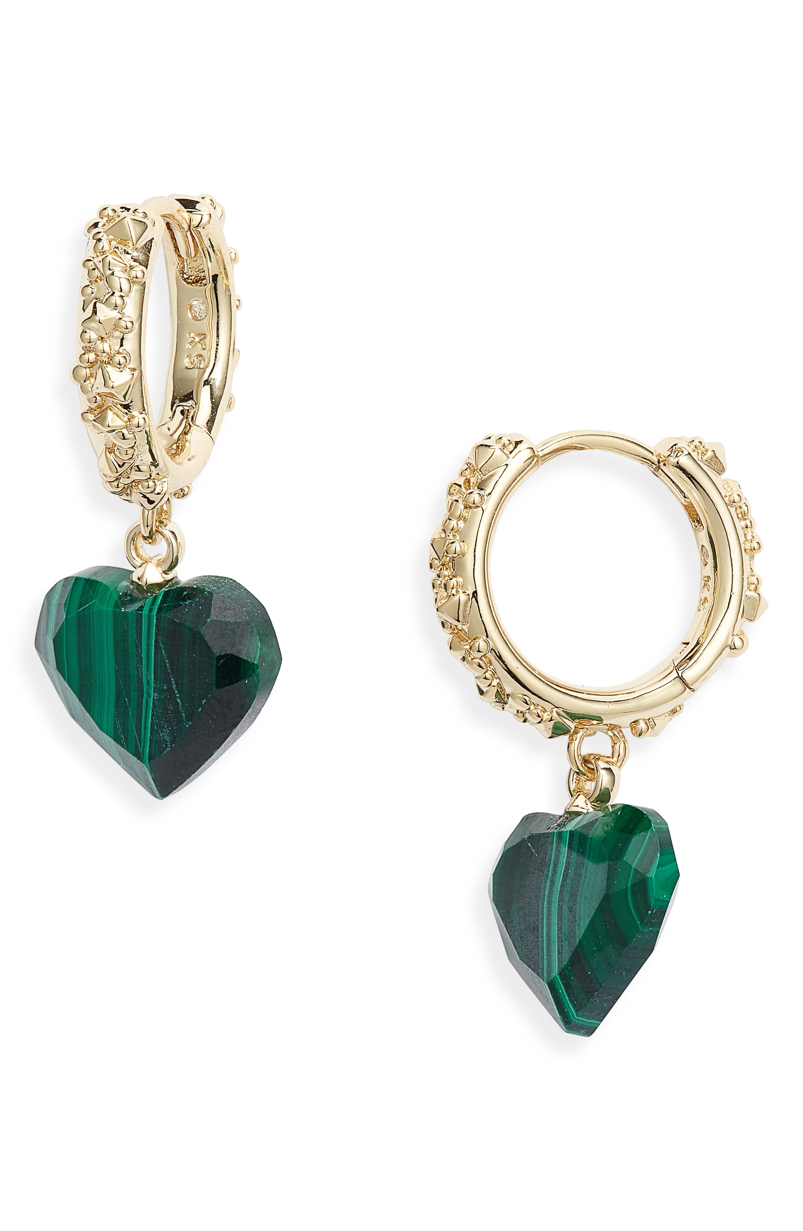 Penny Heart Semiprecious Stone Huggie Earrings