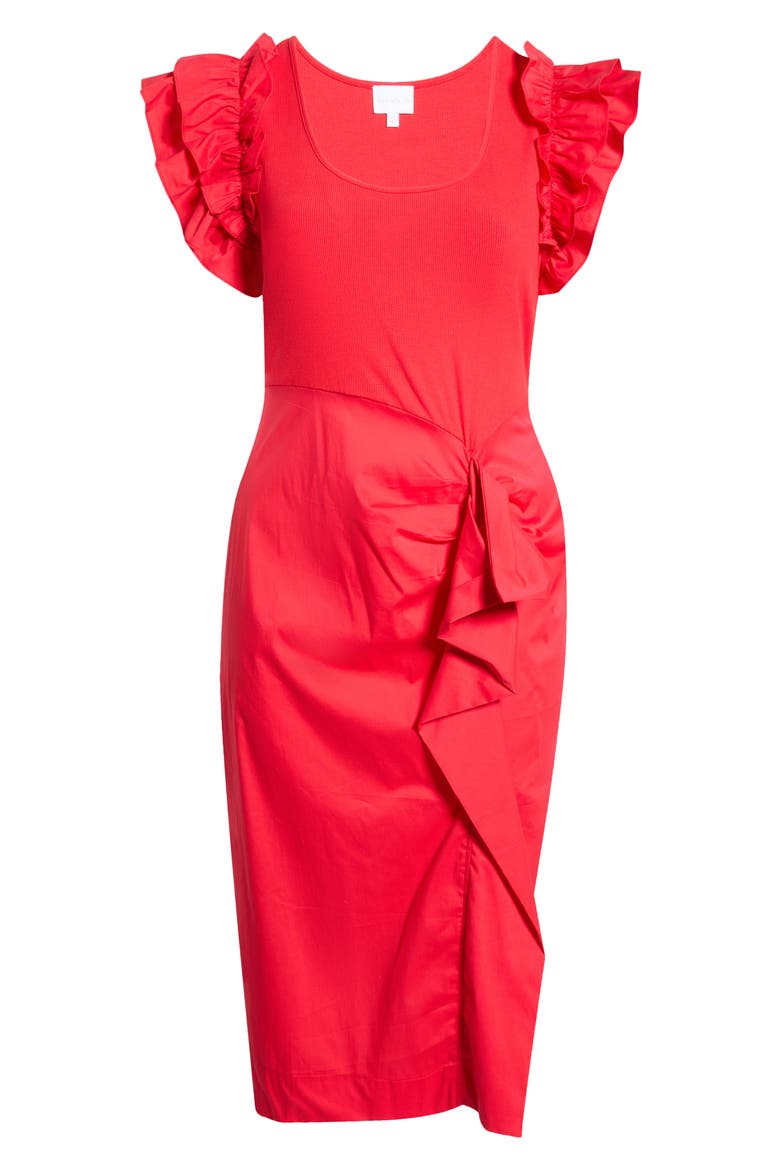 Glow Ruffle Midi Dress, Alternate, color, RED