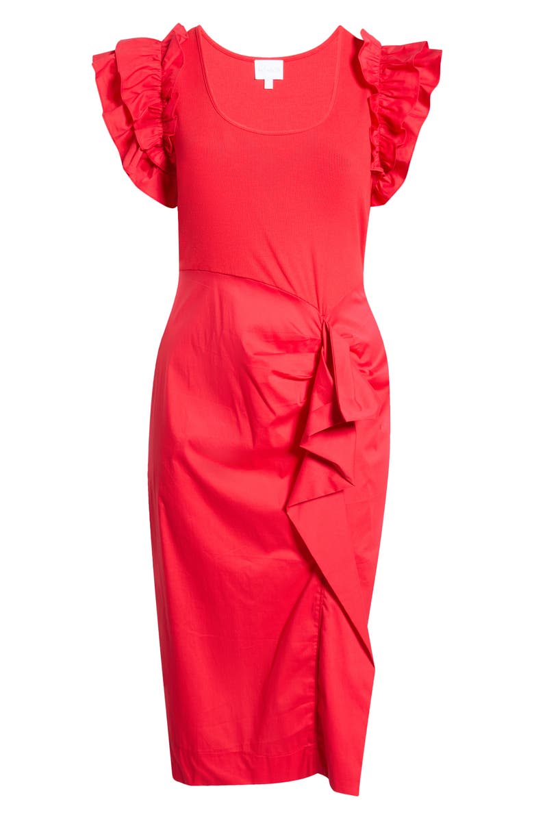 SUGARLIPS Glow Ruffle Midi Dress, Alternate, color, Red