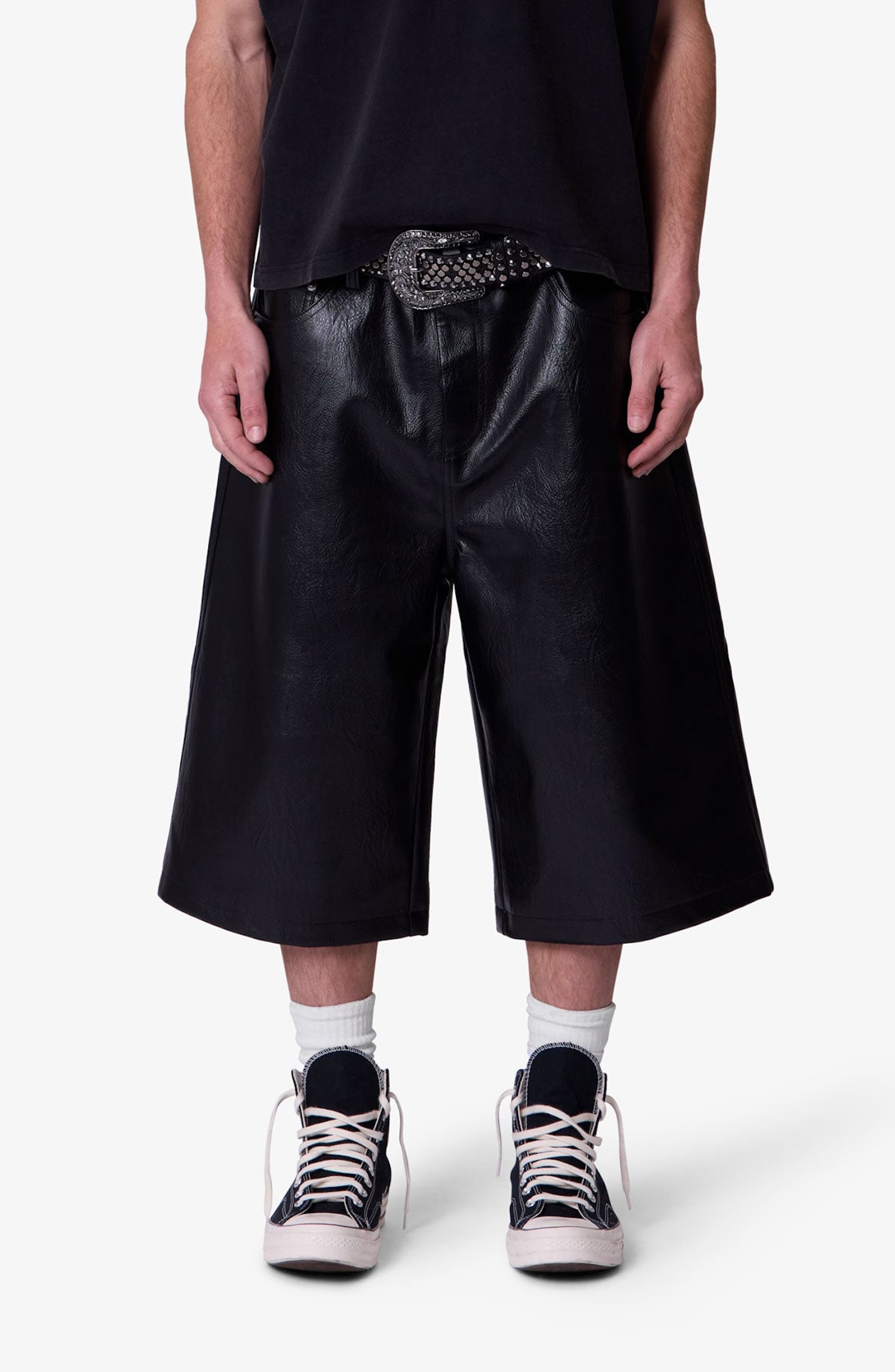 mnml Raw Ultra Baggy Faux Leather Shorts (Men) | Nordstrom