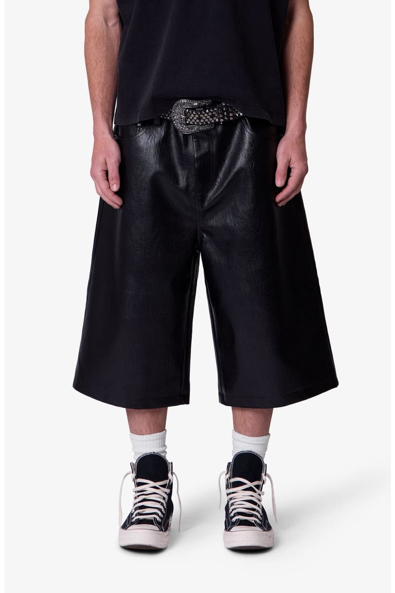 Raw Ultra Baggy Faux Leather Shorts, Alternate, color, BLACK