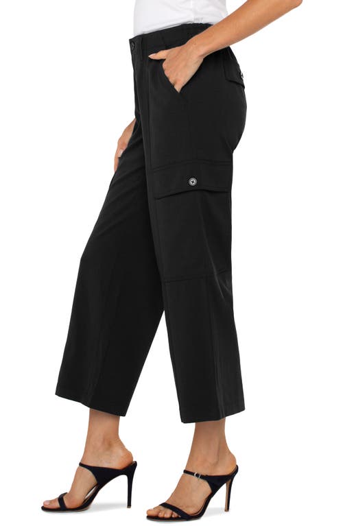 Liverpool Los Angeles High Waist Crop Wide Leg Cargo Pants In Black
