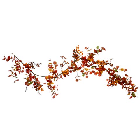 Berry Branches and Eucalyptus Leaves Artificial Fall Harvest Garland - 5' x 6"