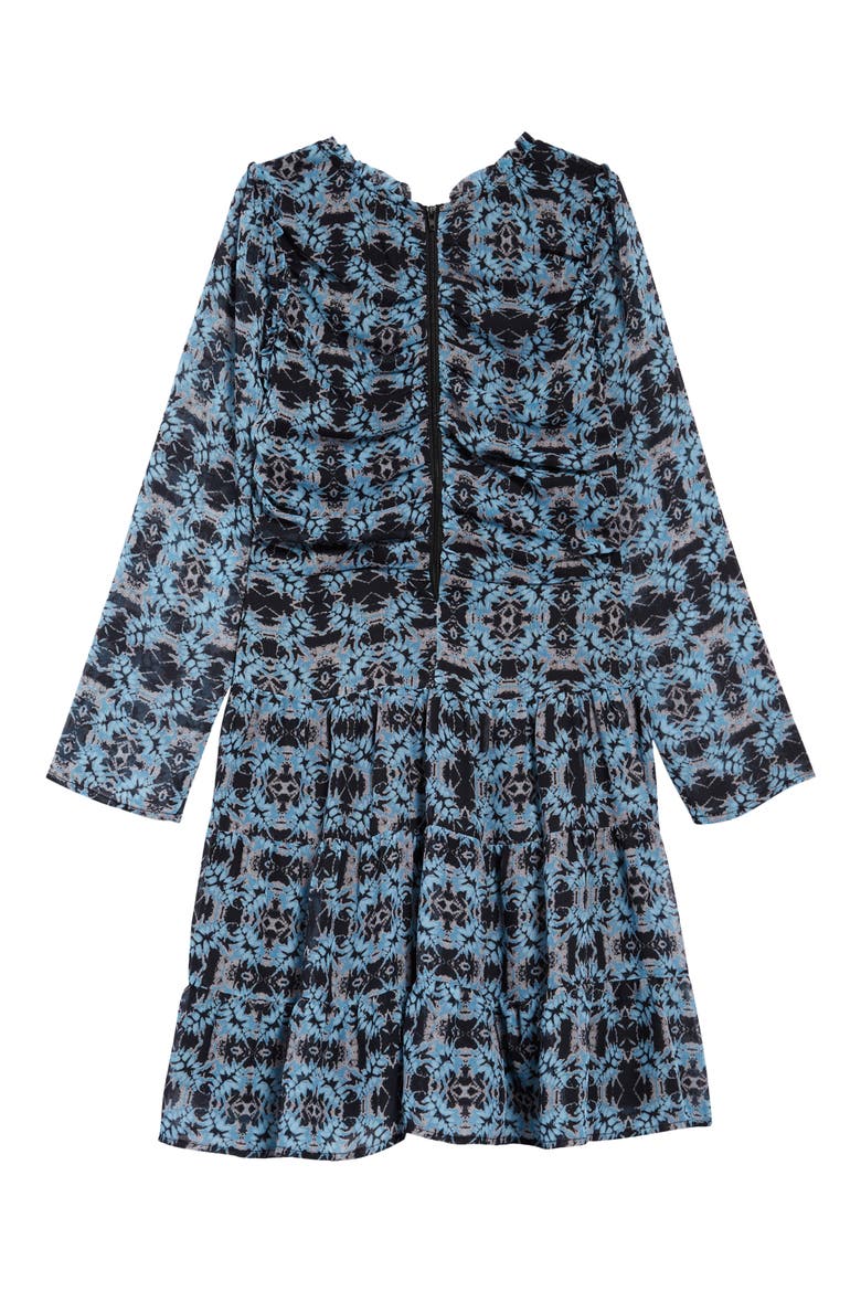 Kids' Long Sleeve Tiered Dress, Alternate, color, BLACK/BLUE