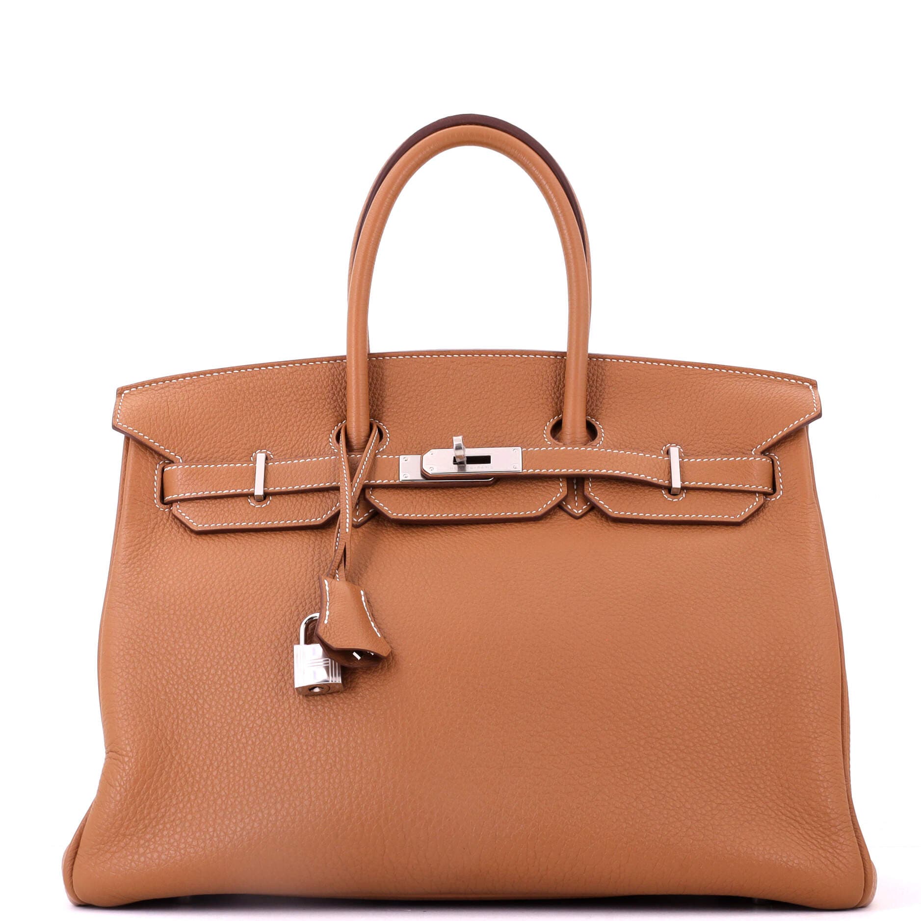 Birkin Handbag Brown Togo with Palladium Hardware 35, Main, color, Metallic Gold