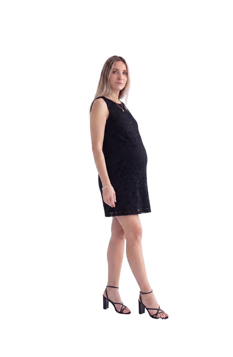 24seven Comfort Apparel Maternity Elevate Lace Sleeveless Boat Neck Mini Shift Dress, Alternate, color,