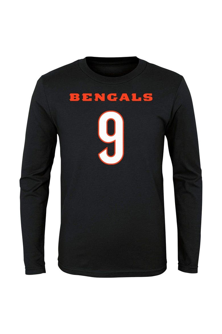Youth Joe Burrow Black Cincinnati Bengals Mainliner Player Name & Number Long Sleeve T-Shirt, Alternate, color, Black