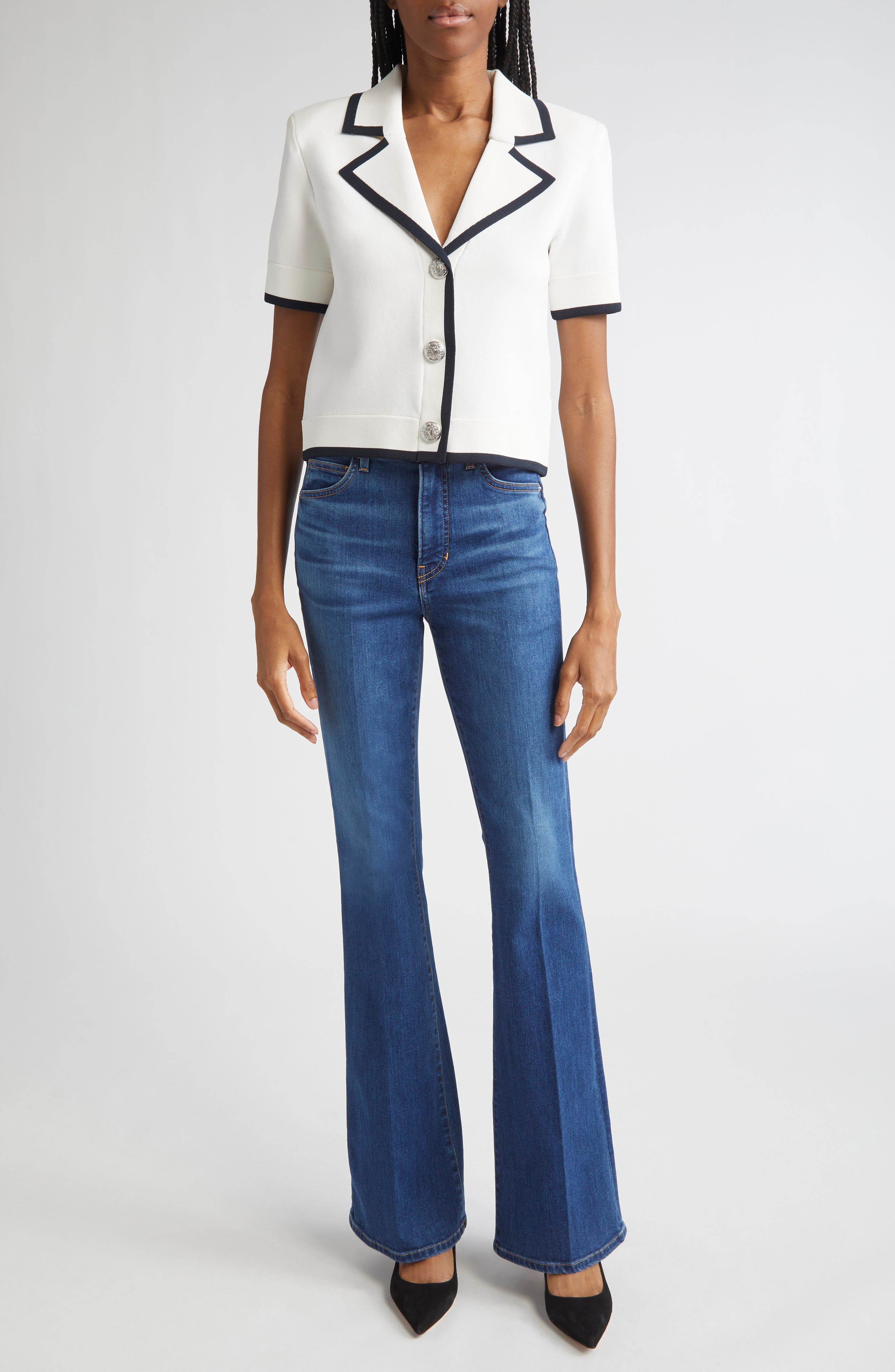 Veronica Beard Stovall Contrast Detail Crop Knit Jacket (Women