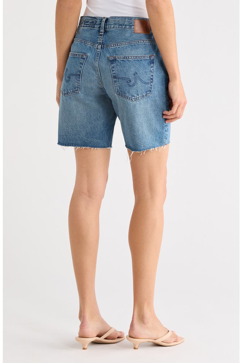 Ex-Boyfriend Distressed Raw Hem Mid Length Denim Shorts, Alternate, color, NOUVEAU