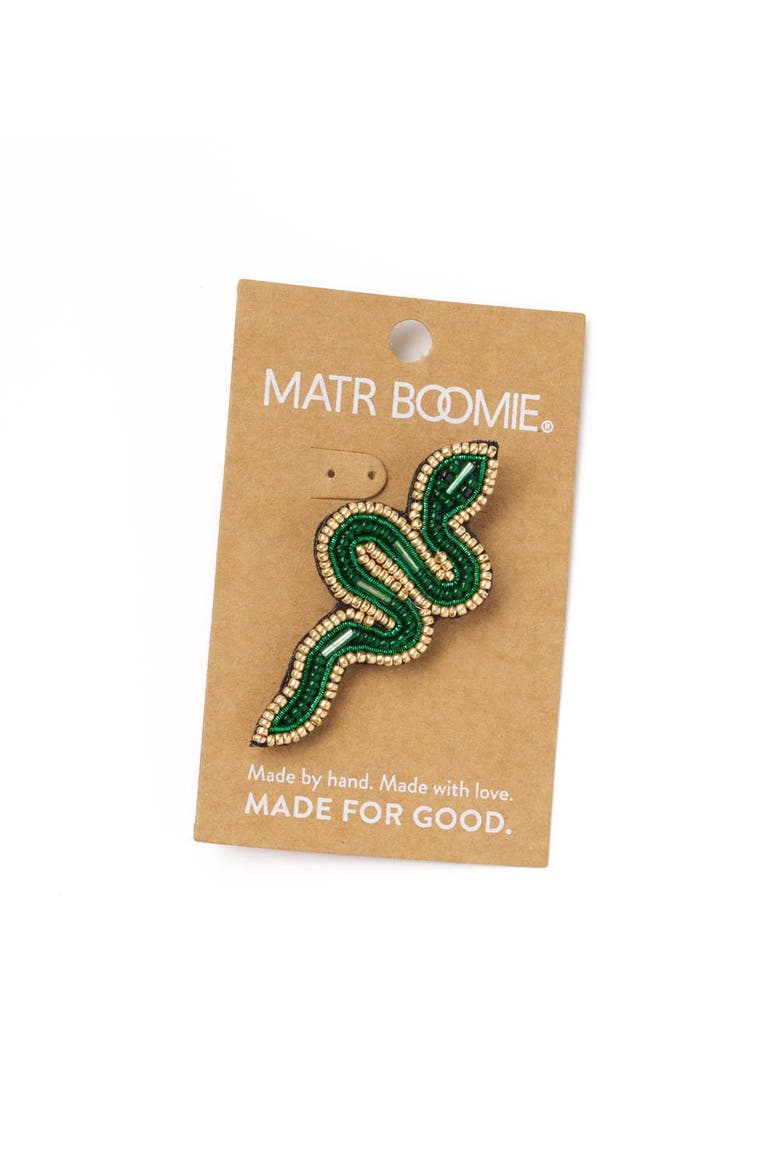 Bala Mani Beaded Green Snake Brooch Pin, Alternate, color, Green