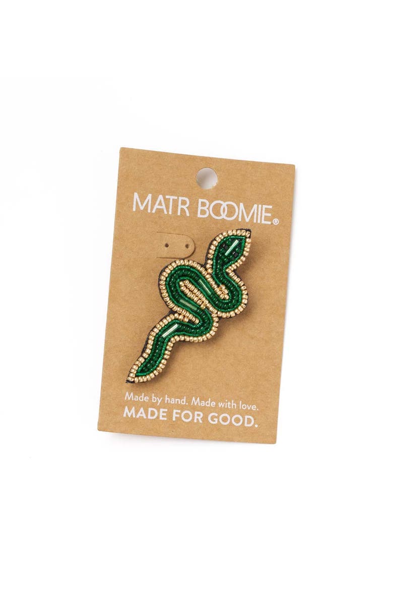 Matr Boomie Bala Mani Beaded Green Snake Brooch Pin, Alternate, color, Green