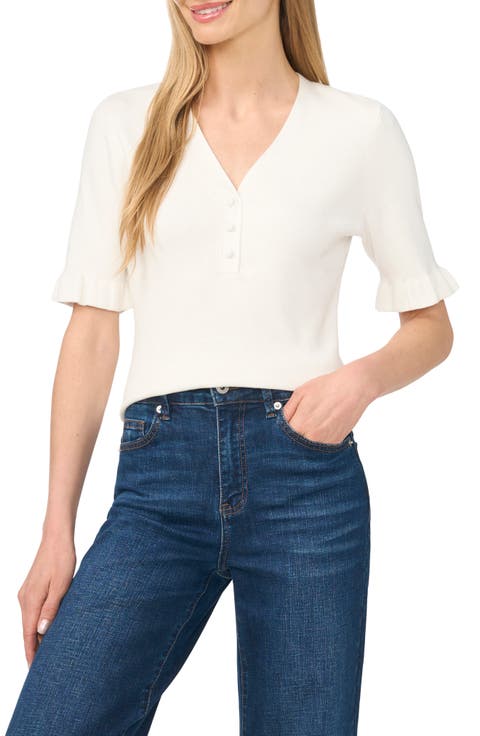 V-Neck Elbow Sleeve Sweater
