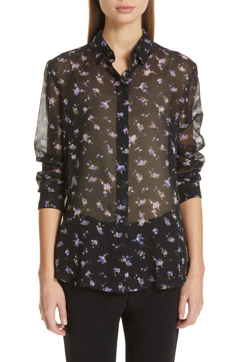 Altuzarra Floral Print Sheer Silk Blouse, Main, color, 