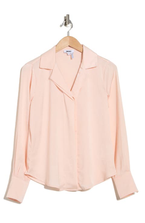 Long Sleeve Textured Satin Button-Up Shirt