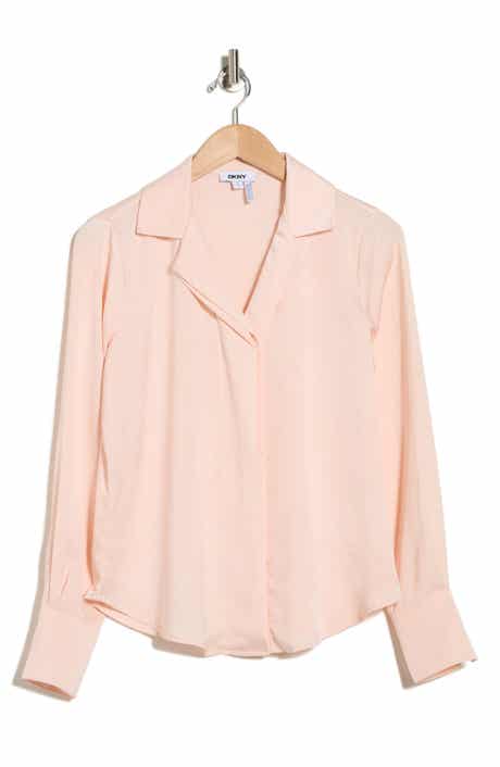 DKNY Long Sleeve Textured Satin Button-Up Shirt