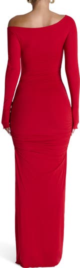 Ruched Off the Shoulder Long Sleeve Maxi Dress