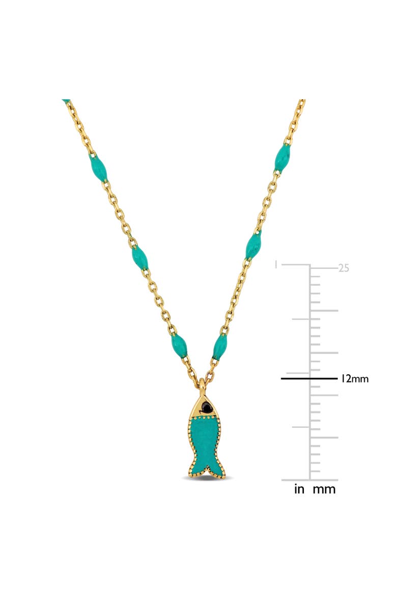 Green Enamel Fish Station Necklace 14K Gold, Alternate, color, Green