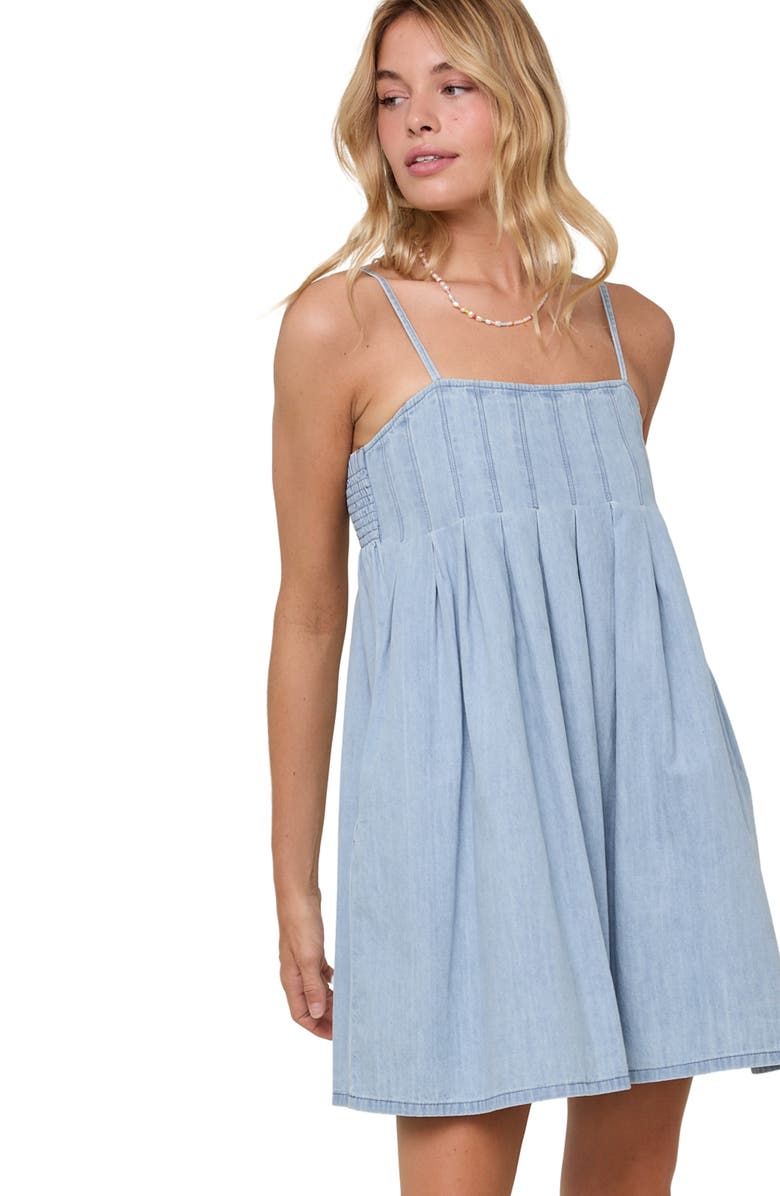 WISHLIST Pleated Denim Babydoll Dress, Alternate, color, Denim/ Pink