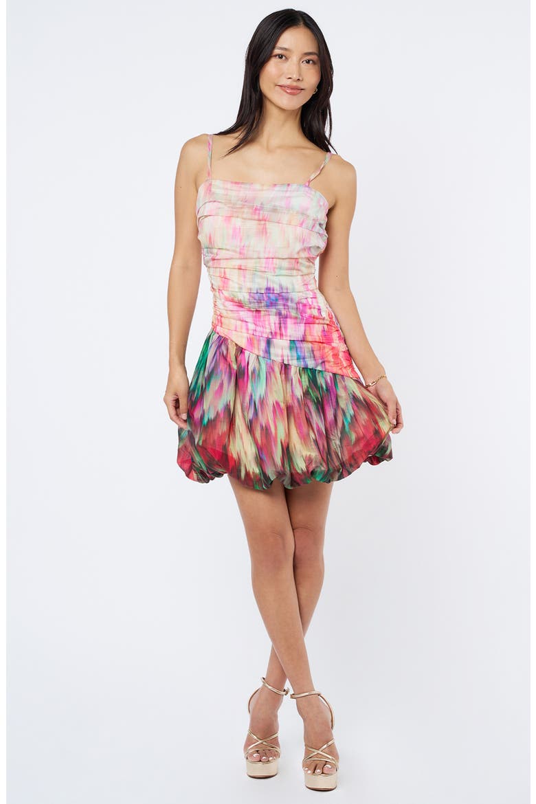 Remi Floral Print Ruched Bubble Hem Minidress, Alternate, color, CREAM MULTI