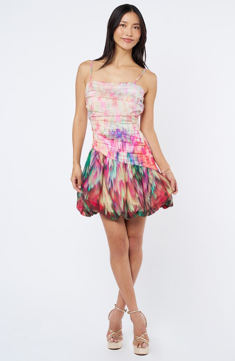 CIEBON Remi Floral Print Ruched Bubble Hem Minidress, Alternate, color, Cream Multi