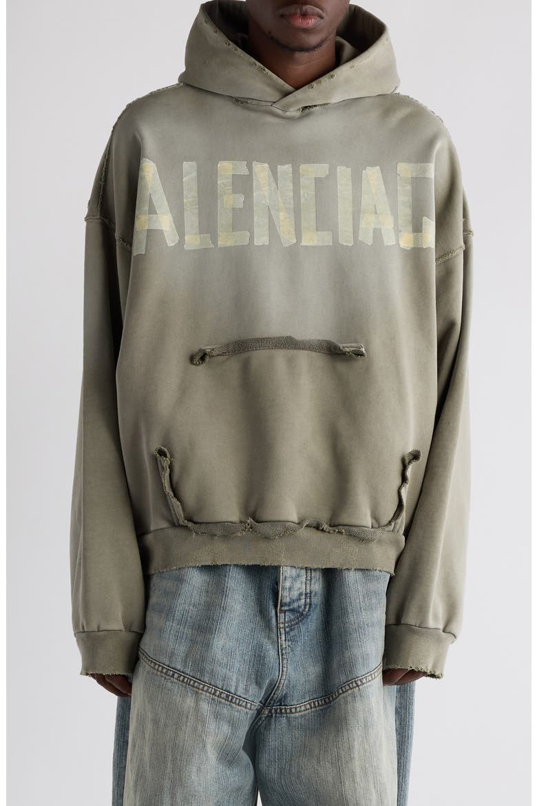 Tape Type Ripped Pocket Large Fit Fleece Hoodie (Men) | Nordstrom