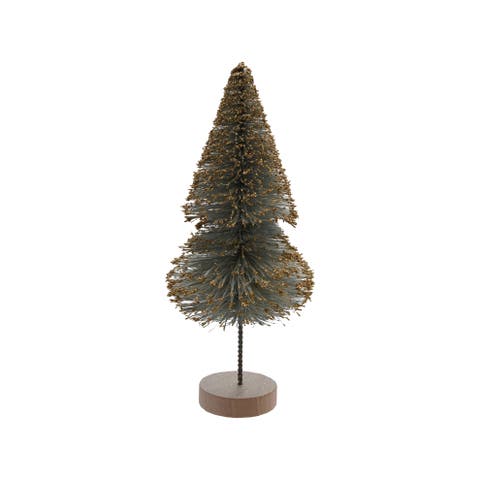 Sisal Bottle Brush Tree with Gold Glitter and Wood Base
