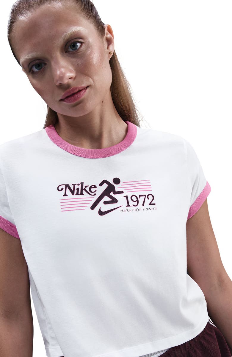 Nike Sportswear Crop 1972 Marathon Ringer T-Shirt, Alternate, color, White/ Playful Pink
