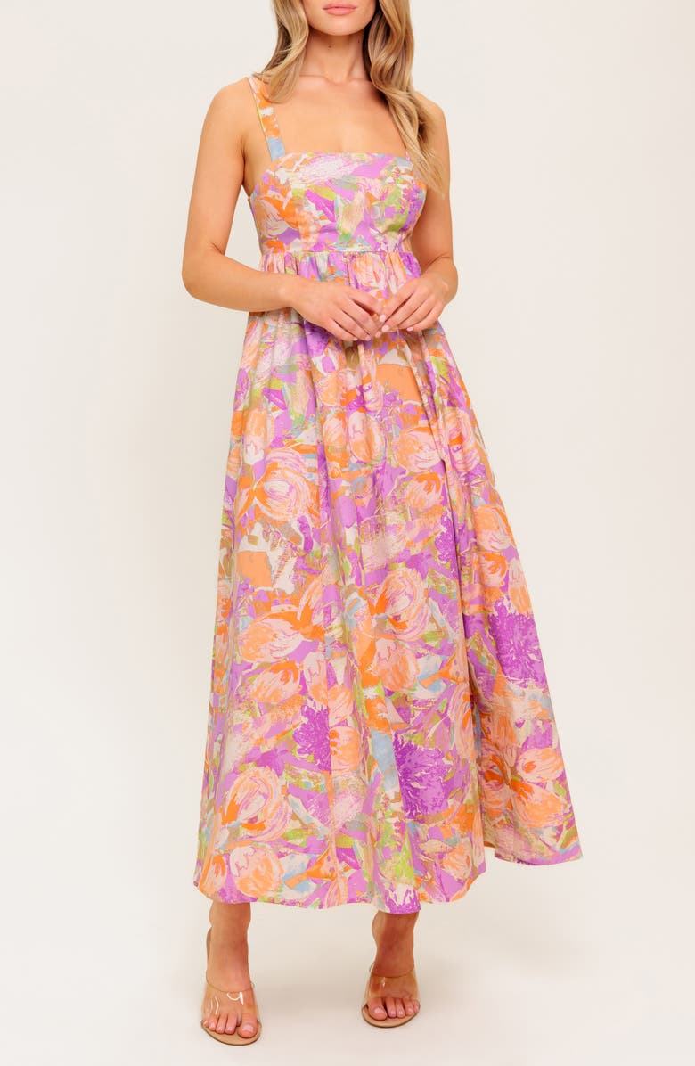 FLYING TOMATO Tie Back Fit & Flare Midi Dress, Alternate, color, Pink/ Purple