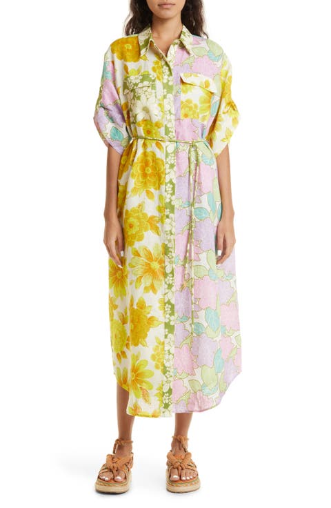 Elora Floral Patchwork Linen Shirtdress