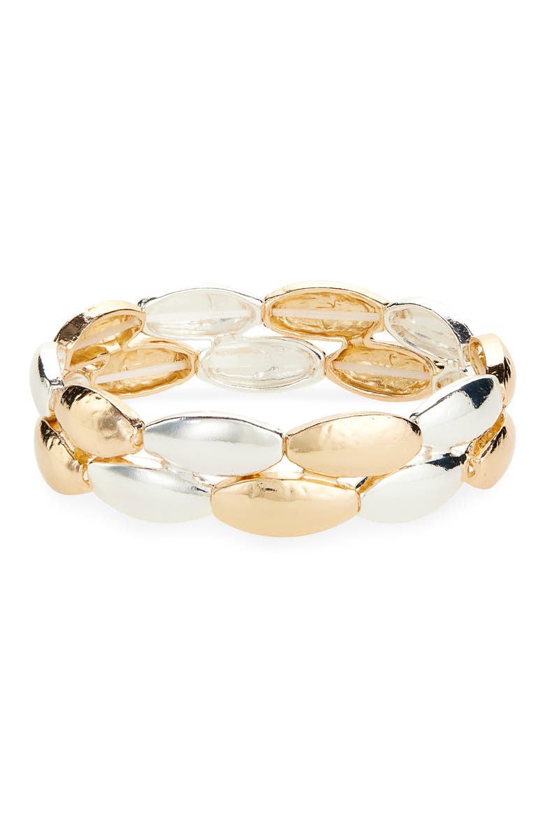 Two-Tone Pebble Stretch Bracelet, Main, color, GOLD/ SILVER