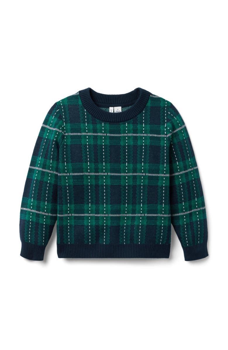Janie and Jack The Holiday Tartan Sweater, Main, color, Green