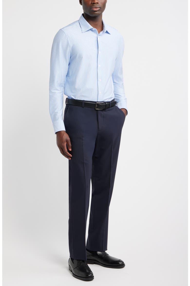 Tiller Lux Cotton Stripe Knit Button-Up Shirt, Alternate, color, BLUE- WHITE SHIRTING STRIPE