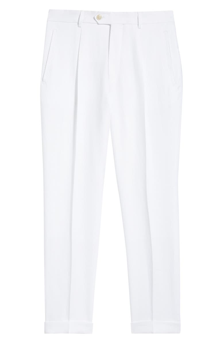 BOSS Camel Peet White Pleated Linen Suit Pants, Alternate, color, White