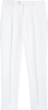 BOSS Camel Peet White Pleated Linen Suit Pants