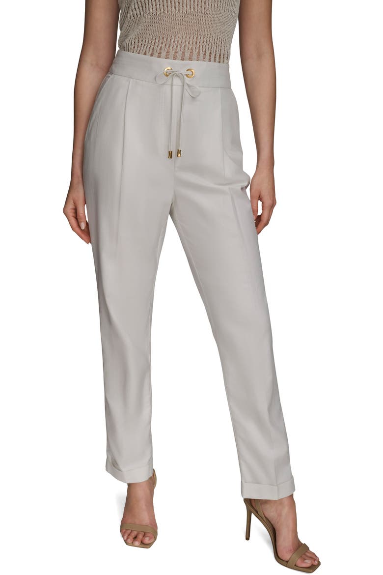 Cuffed Cotton Blend Drawstring Pants, Main, color, CREAM