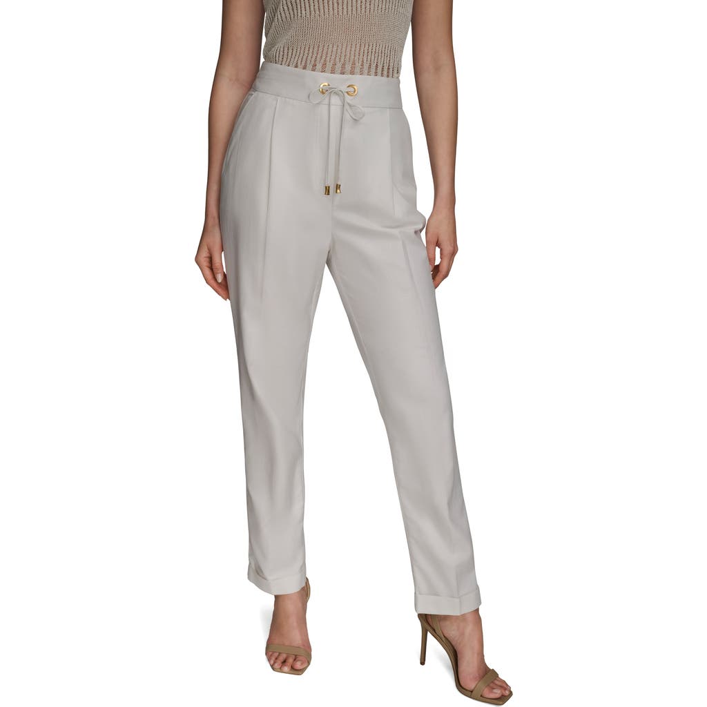 Donna Karan New York Cuffed Cotton Blend Drawstring Pants In Silver