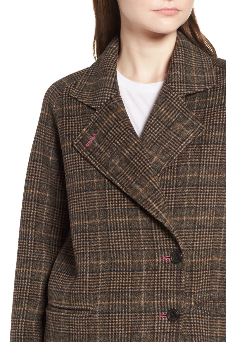 Double Face Plaid Wool Blend Coat, Alternate, color, BROWN PLAID