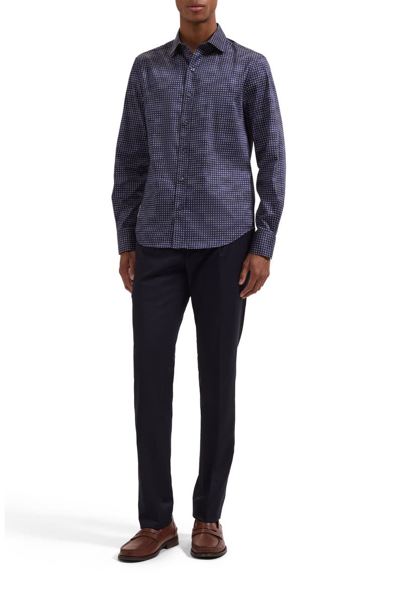 Axel Shaped Fit Geo Floral Stretch Cotton Button-Up Shirt, Alternate, color, NAVY